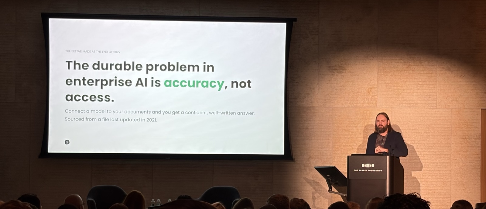 Slide: The durable problem in enterprise AI is accuracy, not access